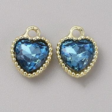 Light Gold Prussian Blue Heart Alloy+Glass Pendants