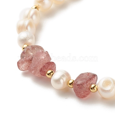Bracelet en perles de quartz fraise naturelle(BJEW-TA00032-03)-6