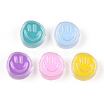 Transparent Acrylic Beads, Hand Painted Beads, Happy Face Beads with Enamel, Smiling Face, Mixed Color, 22.5x21.5x9mm, Hole: 3.5mm(X-OACR-N137-35)