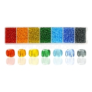 1400Pcs 7 Colors Glass Seed Beads, Transparent, Round, 8/0, Mixed Color, 3mm, Hole: 1mm,  200pcs/colors(SEED-YW0001-81)