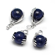 Palm Platinum Plated Brass Synthetic Blue Goldstone Pendants, Cadmium Free & Lead Free, 27x19x16mm, Hole: 4x8mm(G-F228-02E-RS)