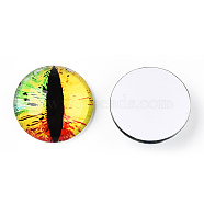 Glass Cabochons, Half Round with Evil Eye, Vertical Pupil, Yellow, 20x6.5mm(GGLA-T004-02-F)