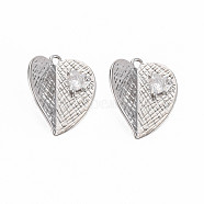 Brass Micro Pave Clear Cubic Zirconia Pendants, Nickel Free, Heart, Real Platinum Plated, 16.5x14x5mm, Hole: 1mm(KK-S364-256)