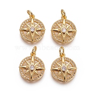 Brass Pendants, with Micro Pave Cubic Zirconia and Jump Rings, Compass, Clear, Golden, 16x13x3mm, Hole: 3mm(KK-I656-16G)