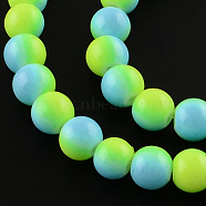 Two-Color Baking Painted Glass Bead Strands, Round, Sky Blue, 6mm, Hole: 1.3~1.6mm, about 138pcs/strand, 32.5 inch(DGLA-R050-6mm-26)