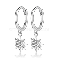 Rhodium Plated 925 Sterling Silver Micro Pave Cubic Zirconia Dangle Hoop Earrings, Star, with S925 Stamp, Platinum, 20mm(FR6737-1)