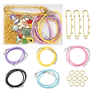 DIY Jewelry Making Kits, including Alloy Enamel Pendants, Iron Kilt Pins Brooch Findings, Brass Jump Rings, Imitation Leather Cord and Waxed Cord Necklace Making, Mixed Color, 16.8x10x1.5mm, Hole: 1.8mm(DIY-YW0005-73)