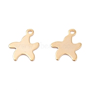 201 Stainless Steel Charms, Laser Cut, Starfish/Sea Star, Real 18k Gold Plated, 13x10.5x0.5mm, Hole: 1.4mm(STAS-C017-06G)