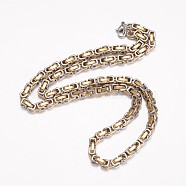201 Stainless Steel Byzantine Chain Necklaces, with Lobster Claw Clasps, Golden & Stainless Steel Color, 21.65 inch(55cm), 5mm(NJEW-K062-02C1-5mm)