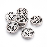 Alloy Beads, Flat Round with Tree of Life, Lead Free & Nickel Free & Cadmium Free, Thailand Sterling Silver Plated, 18x4mm, Hole: 1.5mm(TIBEB-Q067-26TAS-NR)