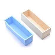 Rectangular Pine Wood Soap Molds Sets, with Silicone Mold and Wood Box, DIY Handmade Loaf Soap Mold Making Tool, Deep Sky Blue, 28x8.8x8.6cm, Inner Diameter: 7x25.9cm, 2pcs/set(DIY-F057-04C)