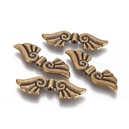 Tibetan Style Alloy Beads, Cadmium Free & Nickel Free & Lead Free, Wing, Antique Bronze, 14x44x4mm, Hole: 2mm(TIBEB-4993-AB-NR)