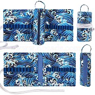 Cloth Knitting Needles Storage Bag, Portable Travel Crochet Hooks Organizer, Rolling Knitting Needles Holder Case for Carrying Crochet Accessories, Sea Wave, 37x17.5cm(PW-WG69677-02)