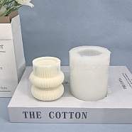 DIY Ribbed Striped Pillar Candle Silicone Molds, 3D Cylindrical Tall Roman Pillar Molds, for Scented Candle Making, White, 7x7.6cm, Inner Diameter: 4.8cm(SIMO-P001-01E)