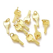 Brass Pendants, with Jump Rings, Long-Lasting Plated, Key, Golden, 16x7x1.5mm, Hole: 3mm(KK-P189-03G)