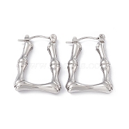 304 Stainless Steel Bamboo Trapezoid Hoop Earrings for Women, Stainless Steel Color, 25x17.5x3.8mm, Pin: 0.7mm(EJEW-B018-06P)