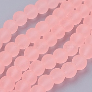 Transparent Glass Bead Strands, Frosted, Round, Light Salmon, 10mm, Hole: 1.3~1.6mm, about 80pcs/strand, 31.4 inch(GLAA-S031-10mm-28)