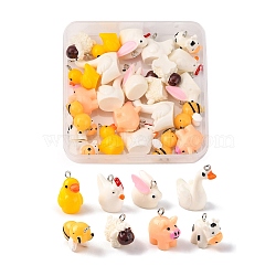 32Pcs 8 Style Opaque Resin Pendants, with Platinum Tone Iron Loop, 3D Pig & Duck & Bee & Cygnet & Chick & Rabbit & Calf & Sheep, Mixed Color, 15~29x15~26x10~16mm, Hole: 1.8~2mm, 4pcs/style(RESI-FS0001-21)