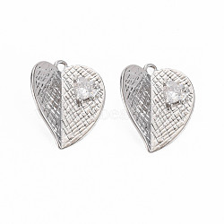 Brass Micro Pave Clear Cubic Zirconia Pendants, Nickel Free, Heart, Real Platinum Plated, 16.5x14x5mm, Hole: 1mm(KK-S364-256)