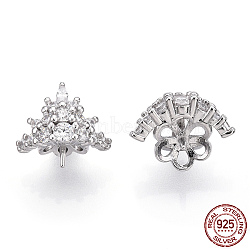 Rhodium Plated 925 Sterling Silver Micro Pave Cubic Zirconia Peg Bails, Crown, For Half Drilled Beads, Nickel Free, with S925 Stamp, Real Platinum Plated, 10x12.5x9mm, Hole: 3.5x4.5mm, Pin: 0.7mm(STER-T004-73P)