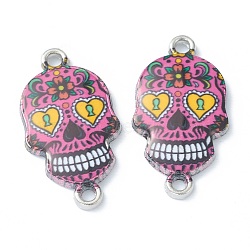 Alloy Enamel Links Connectors, Sugar Skull, for Mexico Holiday Day of the Dead, Platinum, Camellia, 25.5x13.5x2.5mm, Hole: 1.6mm(ENAM-F140-02A-P)