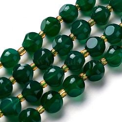 Natural Green Agate Beads Strands, with Seed Beads, Dyed & Heated, Six Sided Celestial Dice, 7.5~8x7.5~8x7.5~8mm, Hole: 0.5mm, about 39pcs/strand, 15.94''(40.5cm)(G-M367-20A)