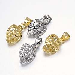 Filigree Leaf Rack Plating Brass Pendant Pinch Bails, Mixed Color, 18x8x10mm, Hole: 5x3mm, Pin: 1mm(KK-L102-13)