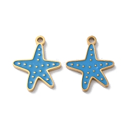 Ion Plating(IP) 304 Stainless Steel Pendants, with Enamel, Starfish Charm, Golden, 16x13x1.5mm, Hole: 1.5mm(STAS-C083-08G-02)