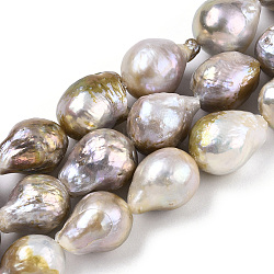 Natural Baroque Pearl Keshi Pearl Beads Strands, Cultured Freshwater Pearl, Teardrop, Dark Khaki, 16~20x12~14x12~14mm, Hole: 0.5mm, about 21~23pcs/strand, 15.83''(40.2cm)(PEAR-S019-02B)