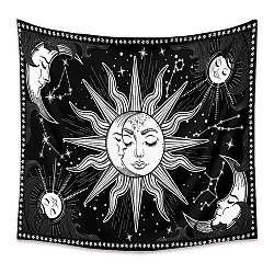 Polyester Tapestry Wall Hanging, Sun and Moon Psychedelic Wall Tapestry with Art Chakra Home Decorations for Bedroom Dorm Decor, Rectangle, Black, 1300x1500mm(PW23040498065)