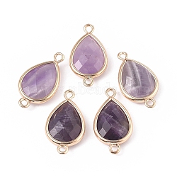 Natural Amethyst Links connectors, with Golden Tone Brass Findings, Teardrop, 22x12x5mm, Hole: 1.6mm(G-L514-015D)