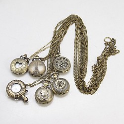 Fashion Iron Pocket Watches, with Brass Watch Head, Antique Bronze, 780mm(WACH-G006-M6)