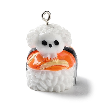 Opaque Resin Imitation Food Pendants, Sushi Dog Charms with Platinum Plated Iron Loops, Dog, 29.5x24x19mm, Hole: 2mm