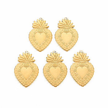 201 Stainless Steel Pendants, Sacred Heart, Real 18K Gold Plated, 30x19x1.5mm, Hole: 1.4mm