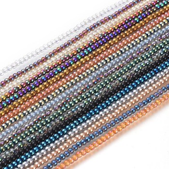 Electroplate Glass Beads Strands, Round, Full Rainbow Plated, Mixed Color, 2mm, Hole: 0.6mm, about 180pcs/strand, 14.17 inch(36cm)