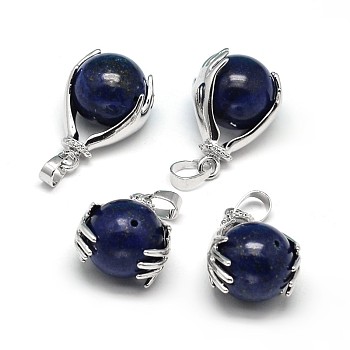 Palm Platinum Plated Brass Synthetic Blue Goldstone Pendants, Cadmium Free & Lead Free, 27x19x16mm, Hole: 4x8mm