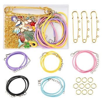 DIY Jewelry Making Kits, including Alloy Enamel Pendants, Iron Kilt Pins Brooch Findings, Brass Jump Rings, Imitation Leather Cord and Waxed Cord Necklace Making, Mixed Color, 16.8x10x1.5mm, Hole: 1.8mm