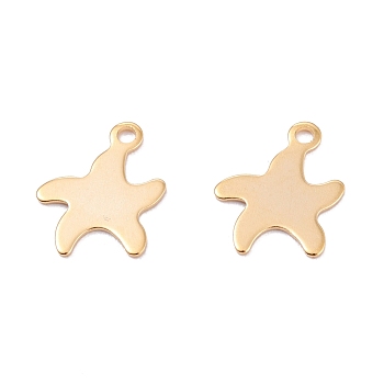 201 Stainless Steel Charms, Laser Cut, Starfish/Sea Star, Real 18k Gold Plated, 13x10.5x0.5mm, Hole: 1.4mm
