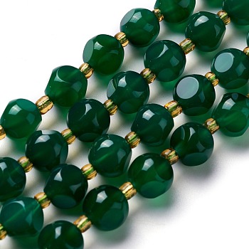 Natural Green Agate Beads Strands, with Seed Beads, Dyed & Heated, Six Sided Celestial Dice, 7.5~8x7.5~8x7.5~8mm, Hole: 0.5mm, about 39pcs/strand, 15.94''(40.5cm)