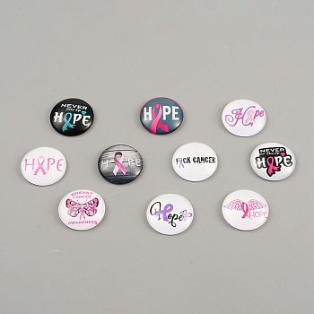 Breast Cancer Awareness Ribbon Pattern Glass Cabochons, Half Round/Dome, Mixed Color, 30x7mm, 10pcs/set