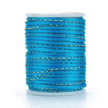 Polyester Cord, with Gold Metallic Cord, Chinese Knotting Cord, Dodger Blue, 1.5mm, about 4.37 yards(4m)/roll
