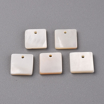 Natural Freshwater Shell Pendants, Square, Seashell Color, 10.5x10.5x2mm, Hole: 1.4mm