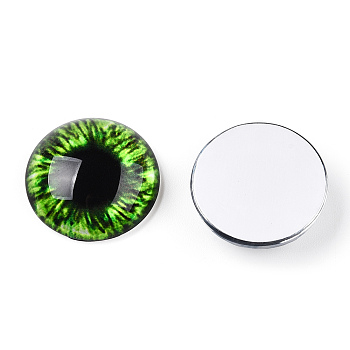 Glass Cabochons, Half Round with Eye, Lawn Green, 20x6.5mm