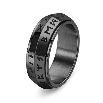 Rotatable Stainless Steel Finger Ring, Viking Runes for Men, Black, Inner Diameter: 19.8mm