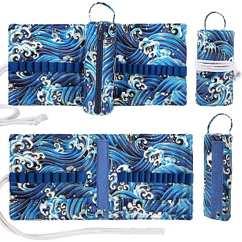 Cloth Knitting Needles Storage Bag, Portable Travel Crochet Hooks Organizer, Rolling Knitting Needles Holder Case for Carrying Crochet Accessories, Sea Wave, 37x17.5cm