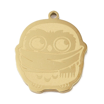 304 Stainless Steel Pendants, Owl Charm, Golden, 24.5x20.5x1.5mm, Hole: 1mm