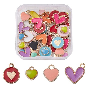 40Pcs 4 Style Alloy Enamel Charms, Heart, Light Gold, Mixed Color, 8~16x7.5~13.5x2~2.5mm, hole: 1.5~2mm, 10pcs/style
