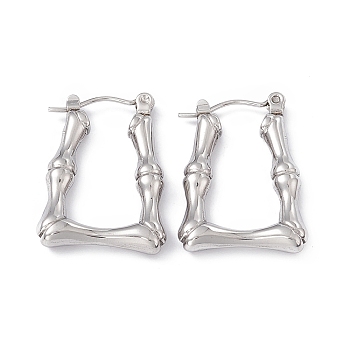 304 Stainless Steel Bamboo Trapezoid Hoop Earrings for Women, Stainless Steel Color, 25x17.5x3.8mm, Pin: 0.7mm