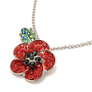Alloy Pendant Necklaces, with Rhinestone and Enamel, Poppy Flower, Colorful, 17.32 inch (44cm) 