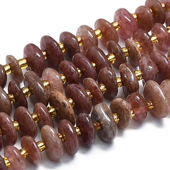 Natural Strawberry Quartz Beads Strands, Chips, 10~12x8~9x3~4mm, Hole: 2mm, about 83pcs/strand, 15.55''(39.5cm)